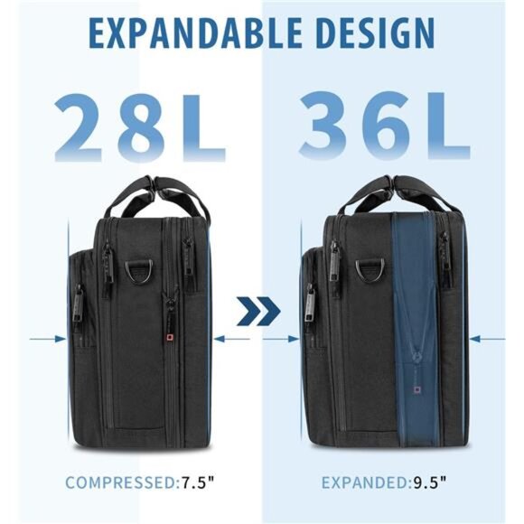 Laptop Bag 17 Inch Briefcase Messenger Bag Expandable Water Repellent Work Trave - Picture 4 of 7